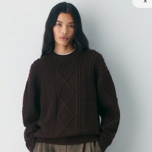 Aritzia Dark Brown Cable-Knit Merino Wool Sweater